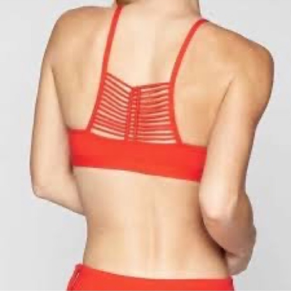 Athleta Red Orange Macrame High Neck Bikini / Sports Bra Removable Pads …